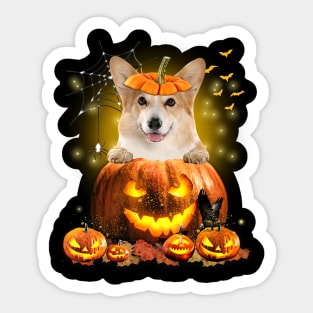 Corgi Spooky Halloween Pumpkin Dog Head Sticker